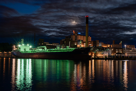 Ship anchored at Karlshamn's industrial docs 